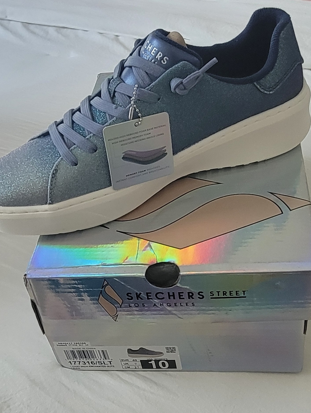 Womens-Size 10 SkechersxJane Glitter Court Break Sneakers Enchanted Glitz Slate